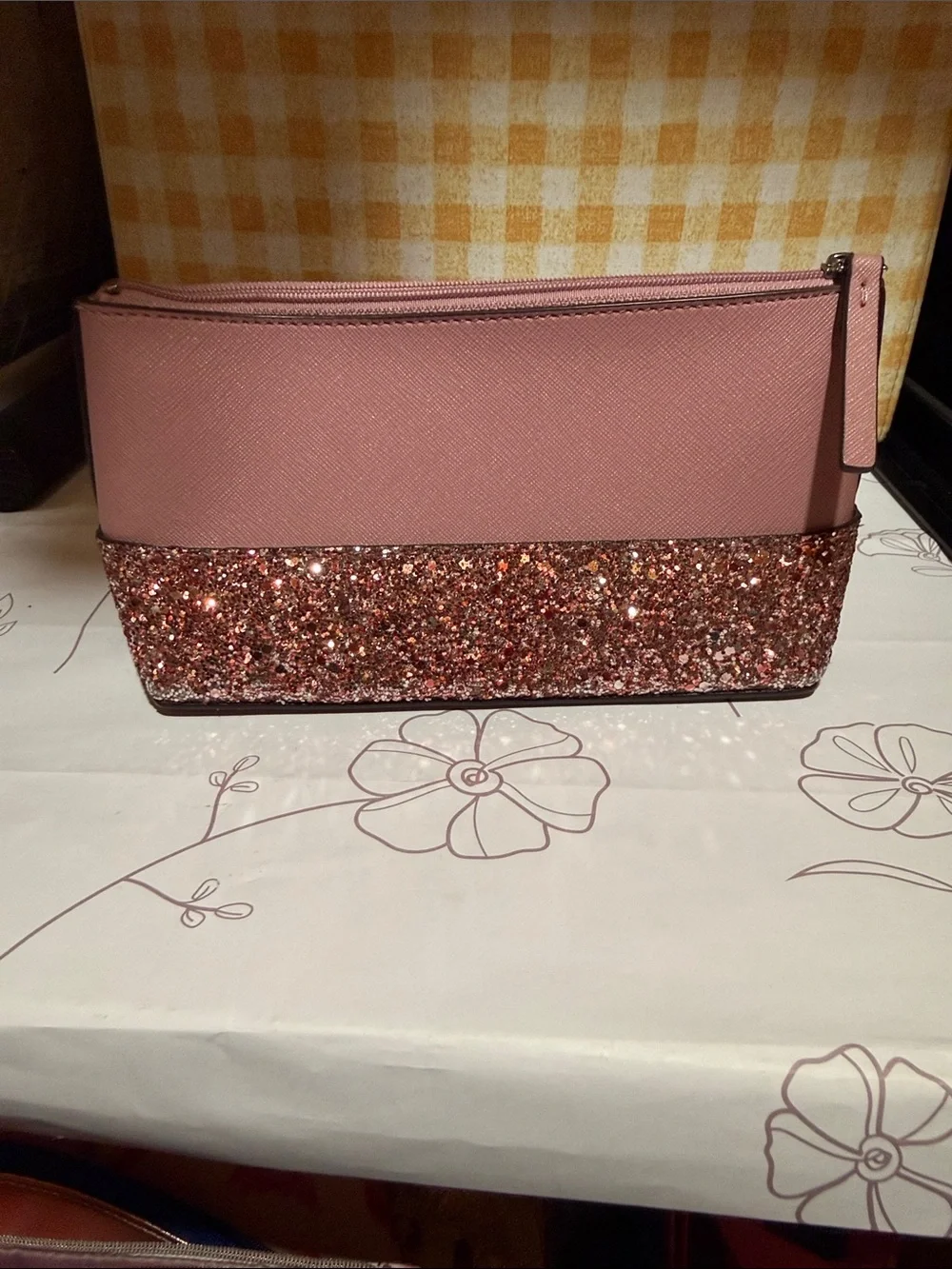 kate spade Rose Pink Glitter Two-Tone Cosmetic Pouch